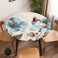 thumbnail image 5 of Teal Blue Floral Elastic Fitted Round Table Cover Vintage Flower Beige Waterproof Outdoor Tablecloth for Holiday Party, Picnic, Patio & Dining Fits Tables Up to 36"-44", 5 of 8