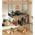 thumbnail image 2 of Hanging Pot Rack, 24x13 Inch Pot Hangers for Kitchen with 12 S-Shaped Hooks, Vintage Ceiling Mounted Pan Holder with Raised Edges for Cookware Storage, Rustic Brown and Classic Black, 2 of 7