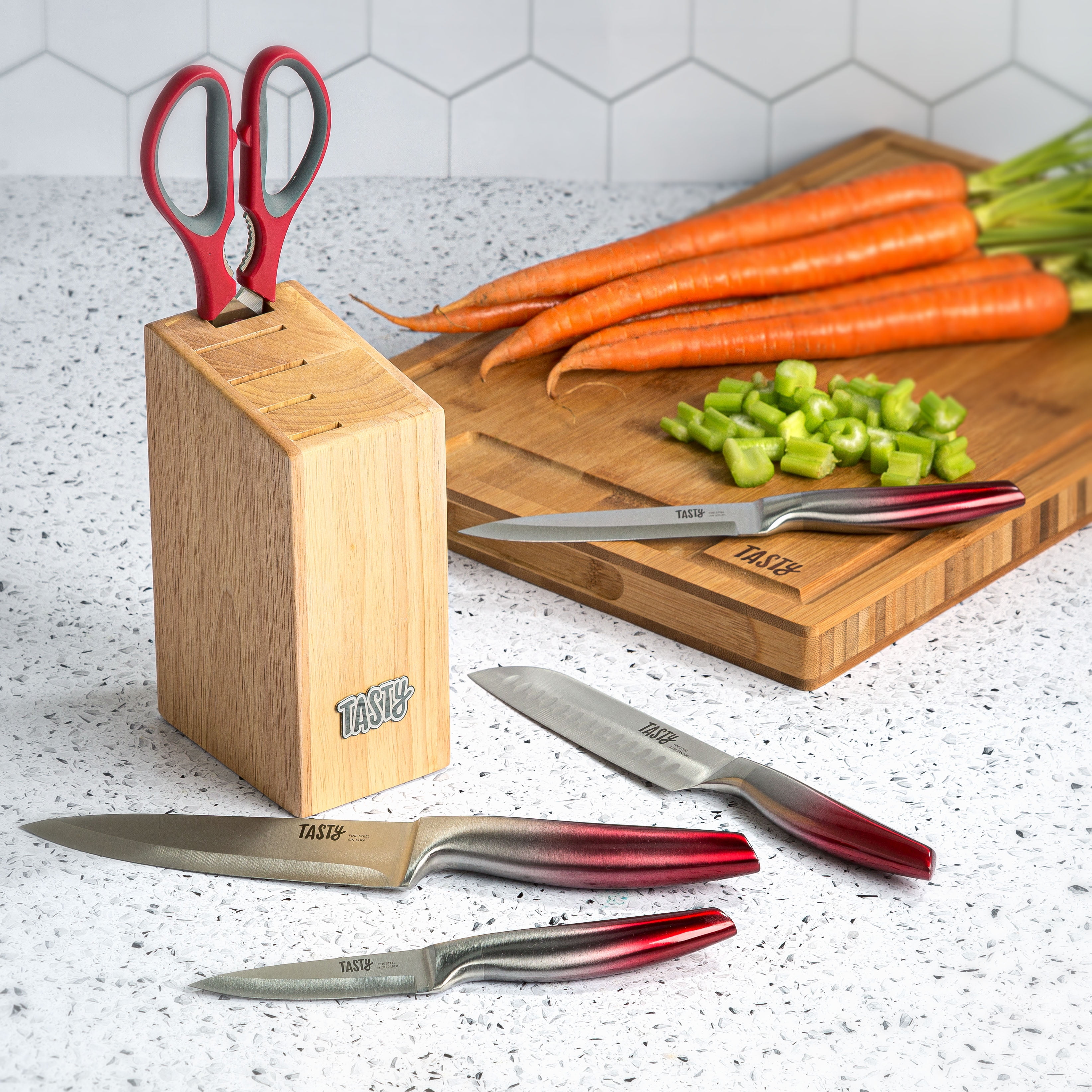 Tasty 6 Piece Prep Knife Block Set, Cutlery Set with Stainless