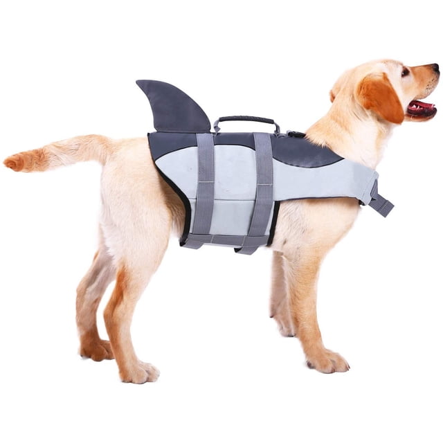 Ripstop Dog Life Jacket Pet Life Water Vest with Rescue Handle Life Safety Saver Preserver for Small Medium Large Dogs (M, Gray)