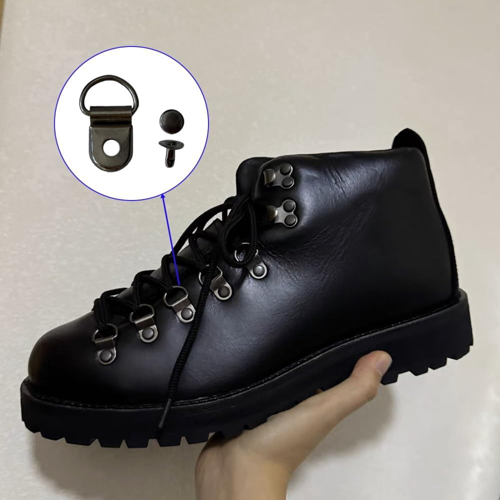 Metal Boot Shoelace Hooks, D-Ring Boot Lace Hook Buckle Fitting with Rivets for Repair Hiking Boots