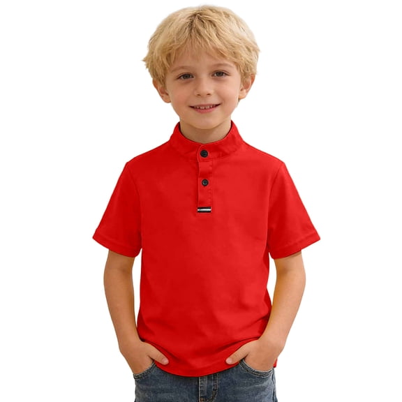JAJAHO Boys Girls Short Sleeve T Shirts For Kids School Uniform Top Stand Collar Solid Color Regular Fit Summer Shirt Ages 4-12 Years Versatile Tops