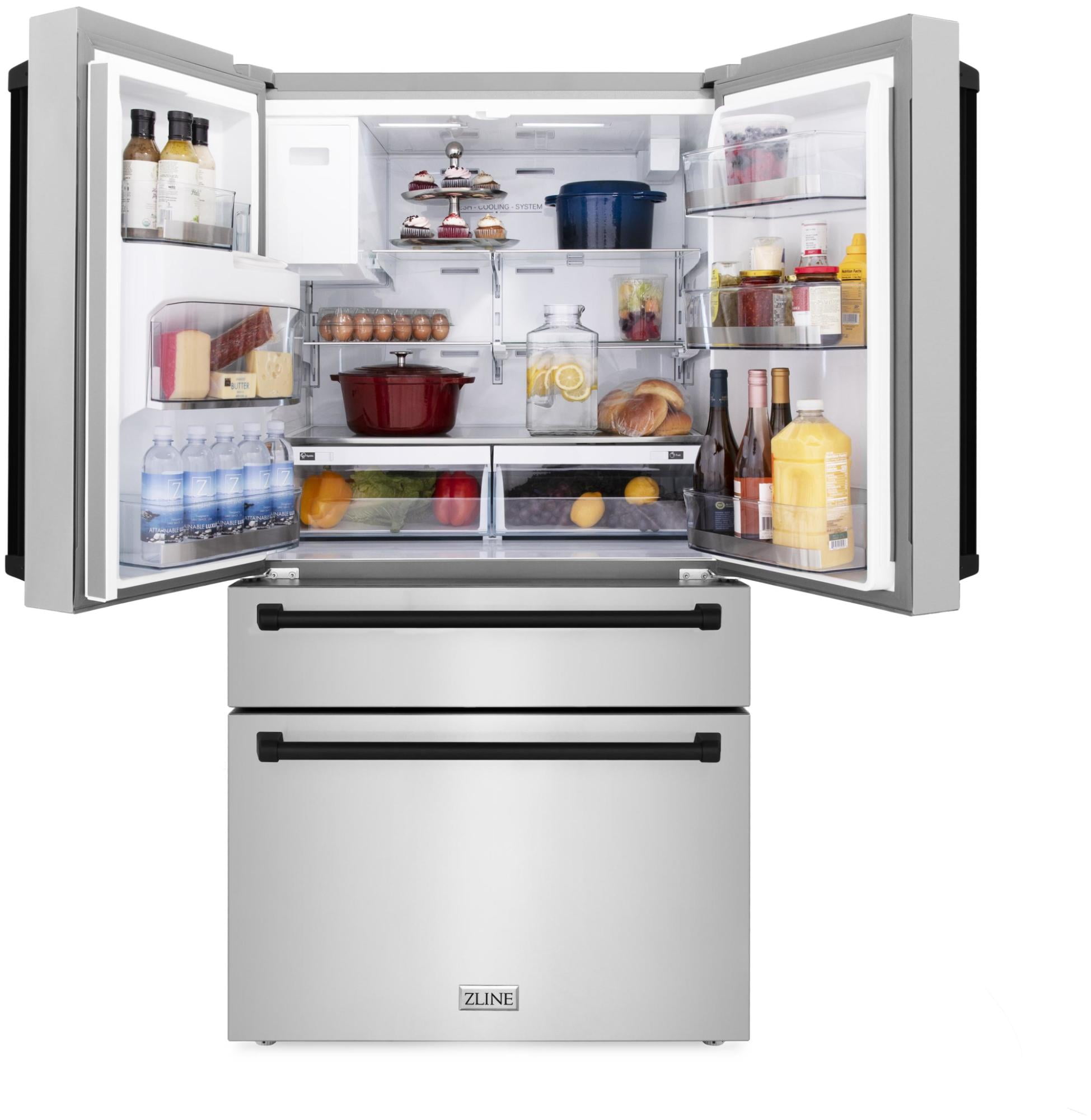 ZLINE 36" Autograph Edition 21.6 cu. ft Freestanding French Door Refrigerator with Water and Ice Dispenser (RFMZ-W-36-BS-CB)