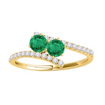 Mauli Jewels Engagement Rings for Women 1.15 Carat Two Stone Emerald And Diamond Engagement Ring 4 Prong-Setting 14k Yellow Gold