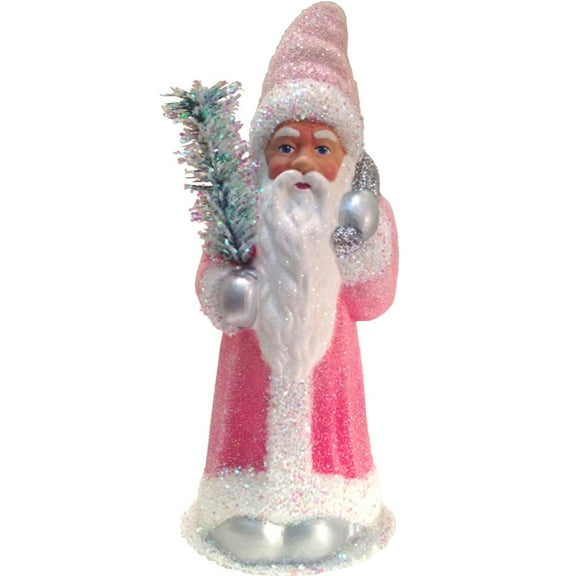 10.5" Pink and White Unique Santa Rose Coat with Glitter Schaller Paper Mache Candy Container