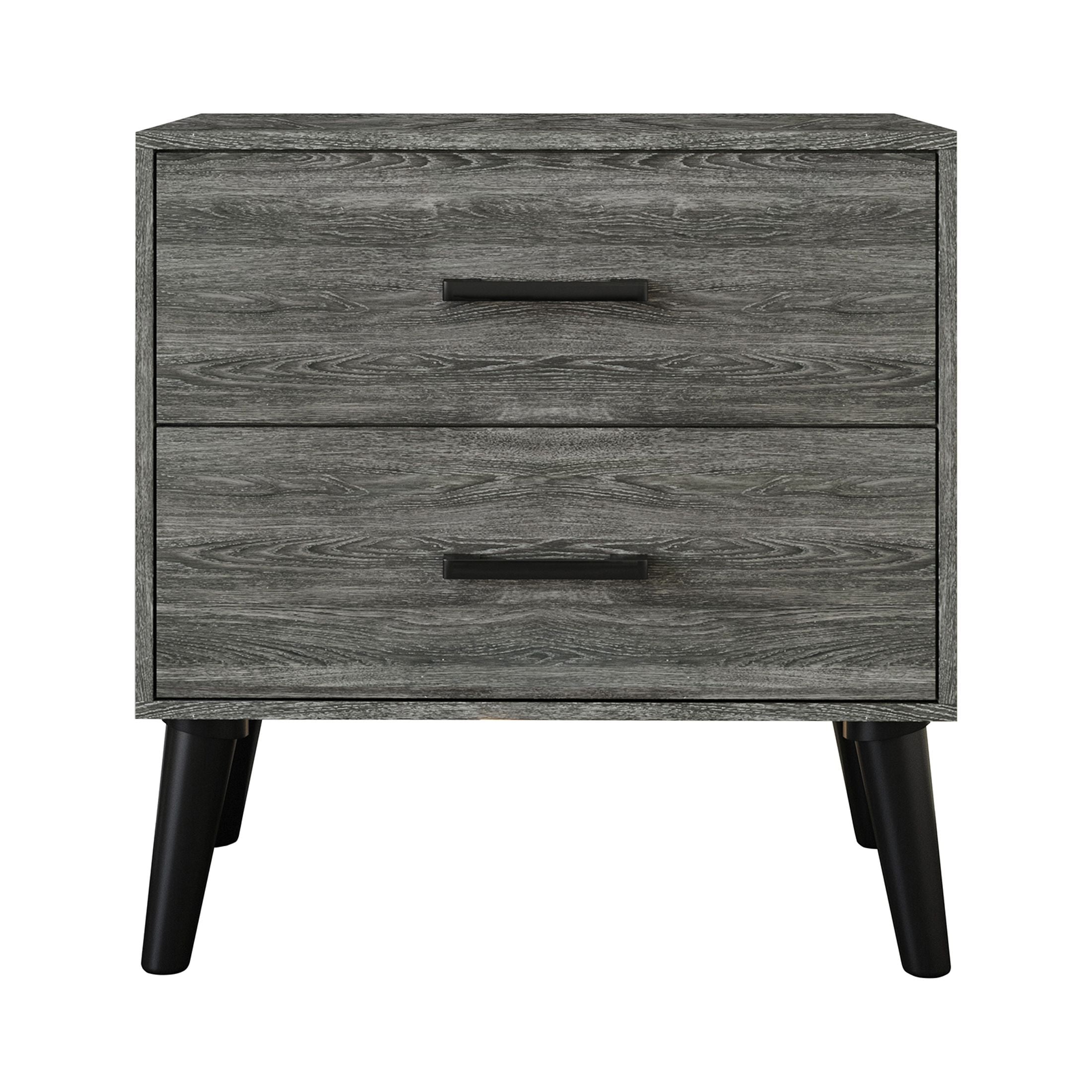 Castle Place Rustic 2 Drawers Wooden Nightstand, Dark Grey