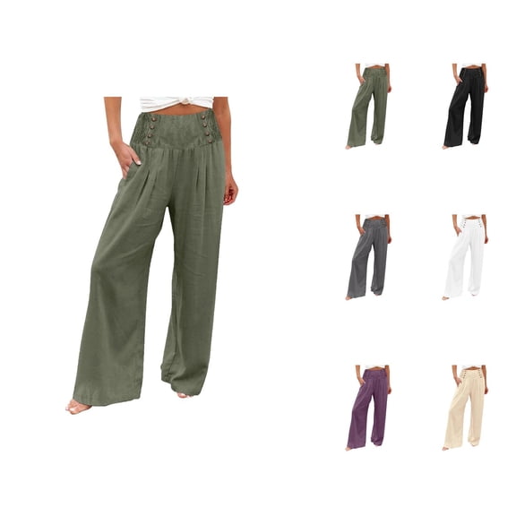 Palazzo Pants for Women 2026 Trendy Elastic High Waist Wide Leg Flowy Lounge Pants with Pockets Loose Casual Beach Pants