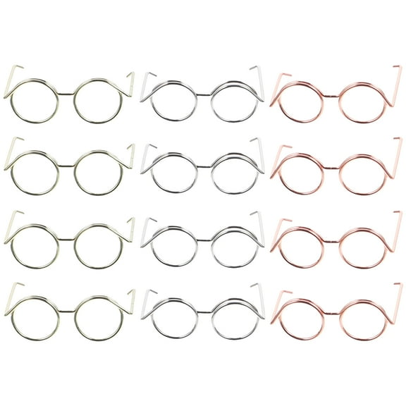 Voiceine 12Pcs Copper Wire Doll Glasses Doll Eyeglasses Mini Glasses Without Lens Doll Glasses