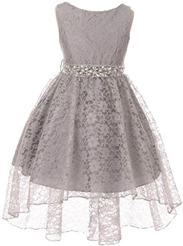 Big Girl Flower Girl Dress Hi-Low Style Lace Allover Silver 10 MBK360 ...