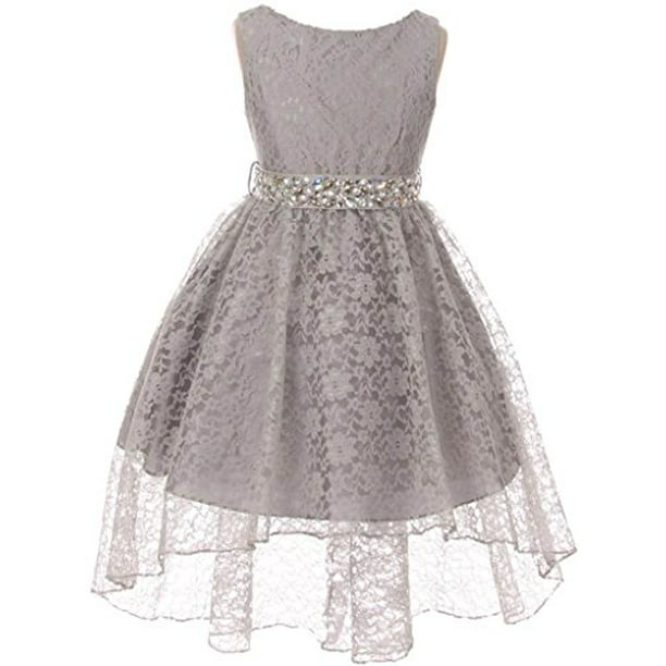 Big Girl Flower Girl Dress Hi-Low Style Lace Allover Silver 10 MBK360 ...