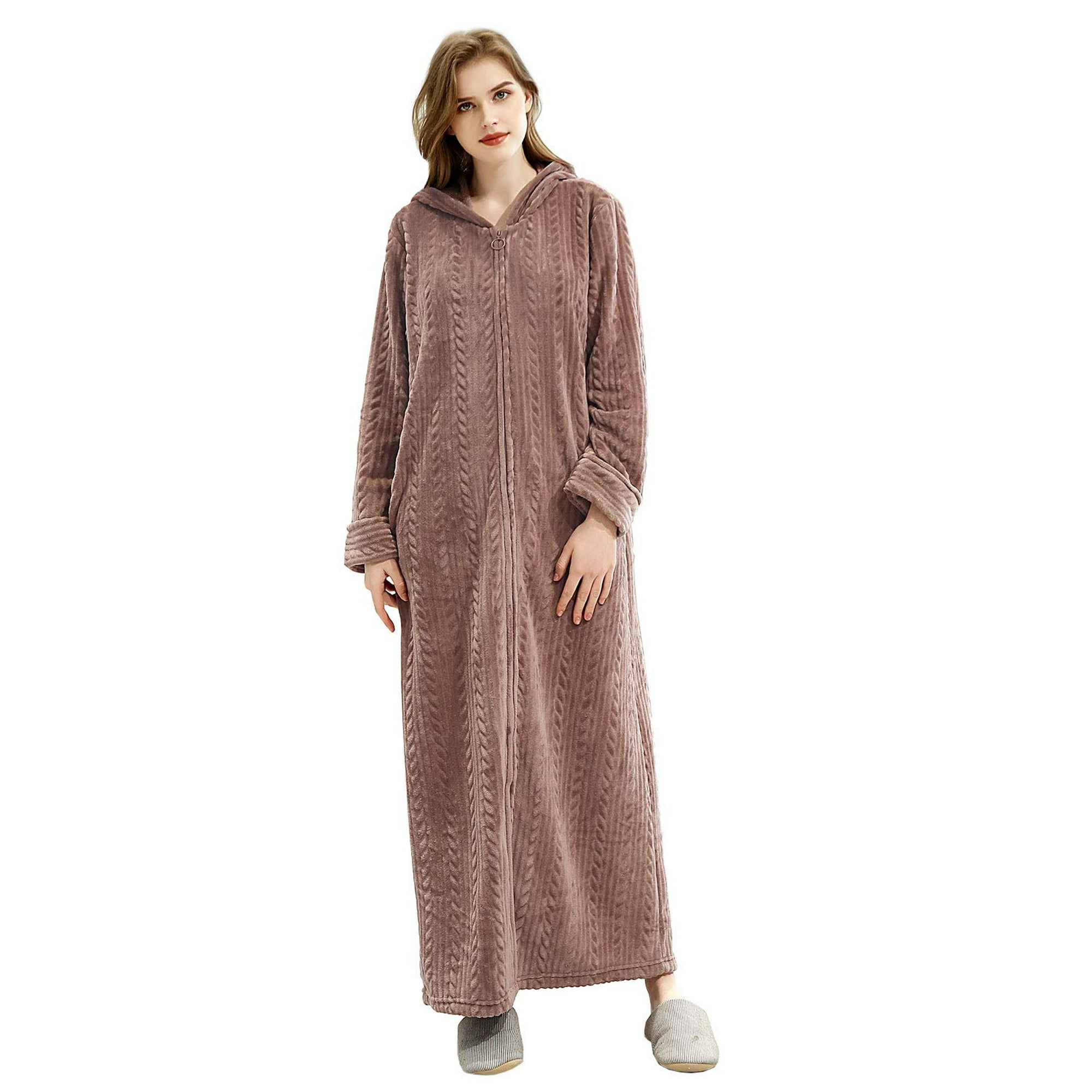 Omicgot Womens Robe Zipper Nightgown Hooded Full Length Housecoat Sleepwear For Las Canada Omicgot Womens Robe Zipper Nightgown
