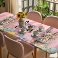 thumbnail image 3 of Easter Table Cloths for 8 Foot Rectangle Tables, Spring Rabbit Eggs Flowers Flags Leaves Wood Grain Patio Waterproof Elastic Fitted Tablecloths, Washable Rectangular Table Cover for Camping, 3 of 8