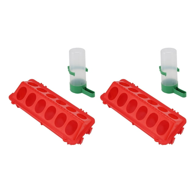 Aramox 2Set Flip Top Chick Birds Water Feeder PP Chicken Trough Automatic Feeder Flip Top Bird Small Poultry Feeder with Splatter Proof Cover Poultry Equipment