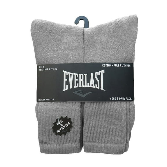 6 Pairs Everlast Men's Crew Socks Socks Size 10-13, Shoe Size 6-12 | (Grey)