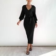 thumbnail image 2 of IROINNID Sweater Dress for Women V Neck Sweater Dress Puff Long Sleeve Slim Fit Bodycon Fall Winter Ribbed Knit Dresses Deals,Black, 2 of 9