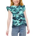 thumbnail image 2 of WRKEKC Girls T-Shirts, Summer Tops for Girls, Girls' Summer Crew Neck Camouflage Cute Ruffle Sleeve Casual Breathable Sports Tee Shirts, 2 of 9