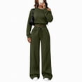 thumbnail image 2 of Xinoom Women's 2 Piece Off Shoulder Sweatshirt Set, Long Sleeve Slouchy Top & Elastic Waist Wide Leg Pants, Soft Matching Outfit, Gift for Ladies, Casual Hangout Army Green,L, 2 of 7