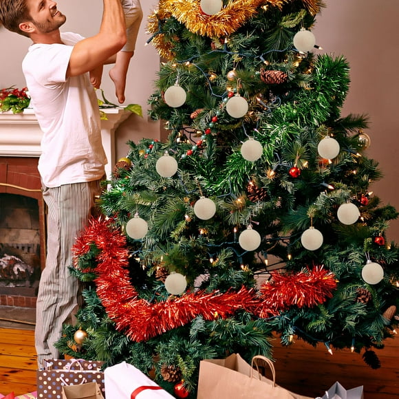 Adornos navideños, 12 bolas navideñas de terciopelo flocadas, adornos navideños de plástico, adornos colgantes decorativos navideños, decoración para árbol de Navidad, bola decorativa de 2,4 pulgadas