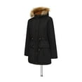 thumbnail image 4 of Women's Winter Jacket Thicken Fleece Lined Coat Tunic Parka Coat with Faux Fur Hood Black S, 4 of 5