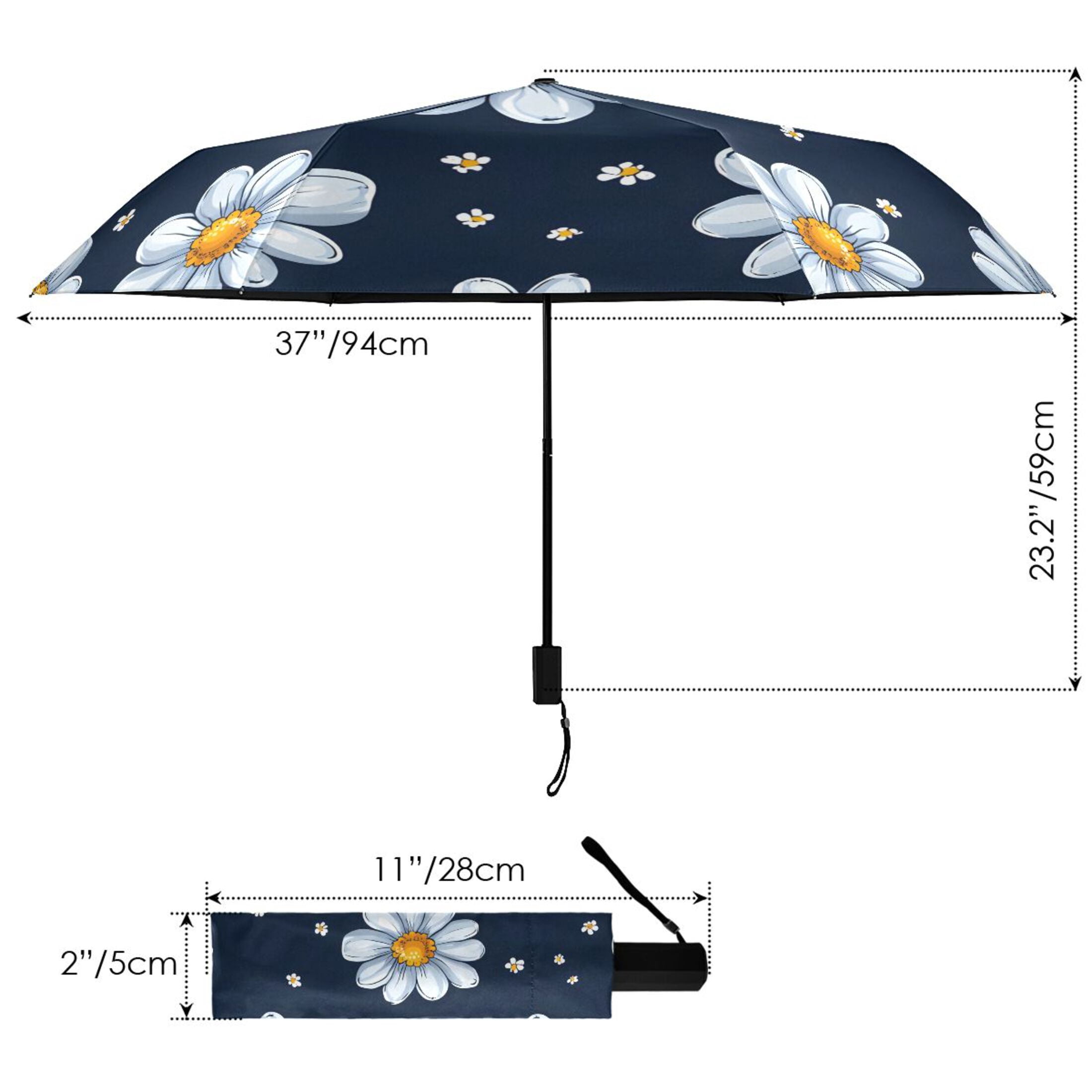 ALAZA Daisy Floral UPF 50+ Compact Folding Umbrella for Rain Travel Umbrella Packable