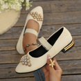 thumbnail image 4 of Willtoo Women's Vintage Mary Jane Flat Pumps Low Block Heel Slip On Shoes Elegant Rhinestone Pearl Decor Strap Casual Dress Shoes, 4 of 5