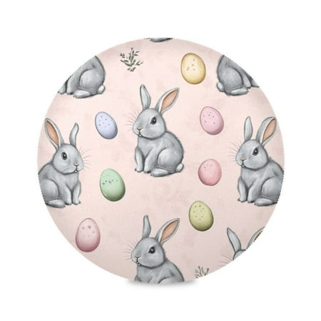

Round Placemat Set 15.4 Inch Diameter Table Mats Heat-Resistant Decorative for Dining Tables Grey Bunnies