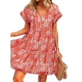 thumbnail image 4 of Uhndy Women Floral Printed Ruffled Sleeves V Neck Babydoll Mini Dress red l-LQ, 4 of 6