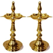 Sharvgun 2 Pc Brass Diwali Puja Diya 11.5" Kutthu Vilakku Pooja Dia Oil Lamp Engraved