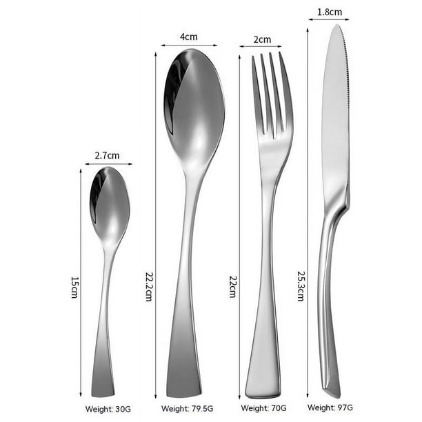 Juego de cubiertos con cuchillos para carne, cubiertos de acero inoxidable, utensilios plateados, juego de cubiertos moderno, incluye cuchillo/tenedor/cuchara