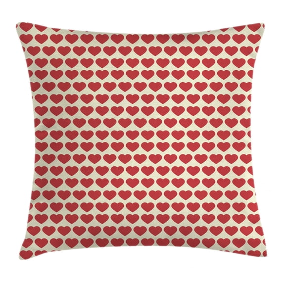 Valentine Throw Pillow Cushion Cover, Vibrant Red Colored Heart Shapes Tile Pattern Romantic In Love Theme Design Print, Decorative Square Accent Pillow Case, 16 X 16 Inches, Red Cream, by Ambesonne