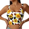 thumbnail image 2 of Picia Cow Print Sunflower Sports Bra for Women,Padded Strappy Sports Bras Medium Support Yoga Bra with Removable Cups,Running Yoga Bra-Medium, 2 of 9