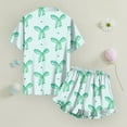 thumbnail image 4 of Abcomgle Pjs for Girls 14-16 Bownot Print Pajama Set for Girls Silk Button Down Short Sleeve Tshirt and Ruffle Pajama Pants Girls Cute Summer Pajamas for Girls 6-7 Years,Green, 4 of 7