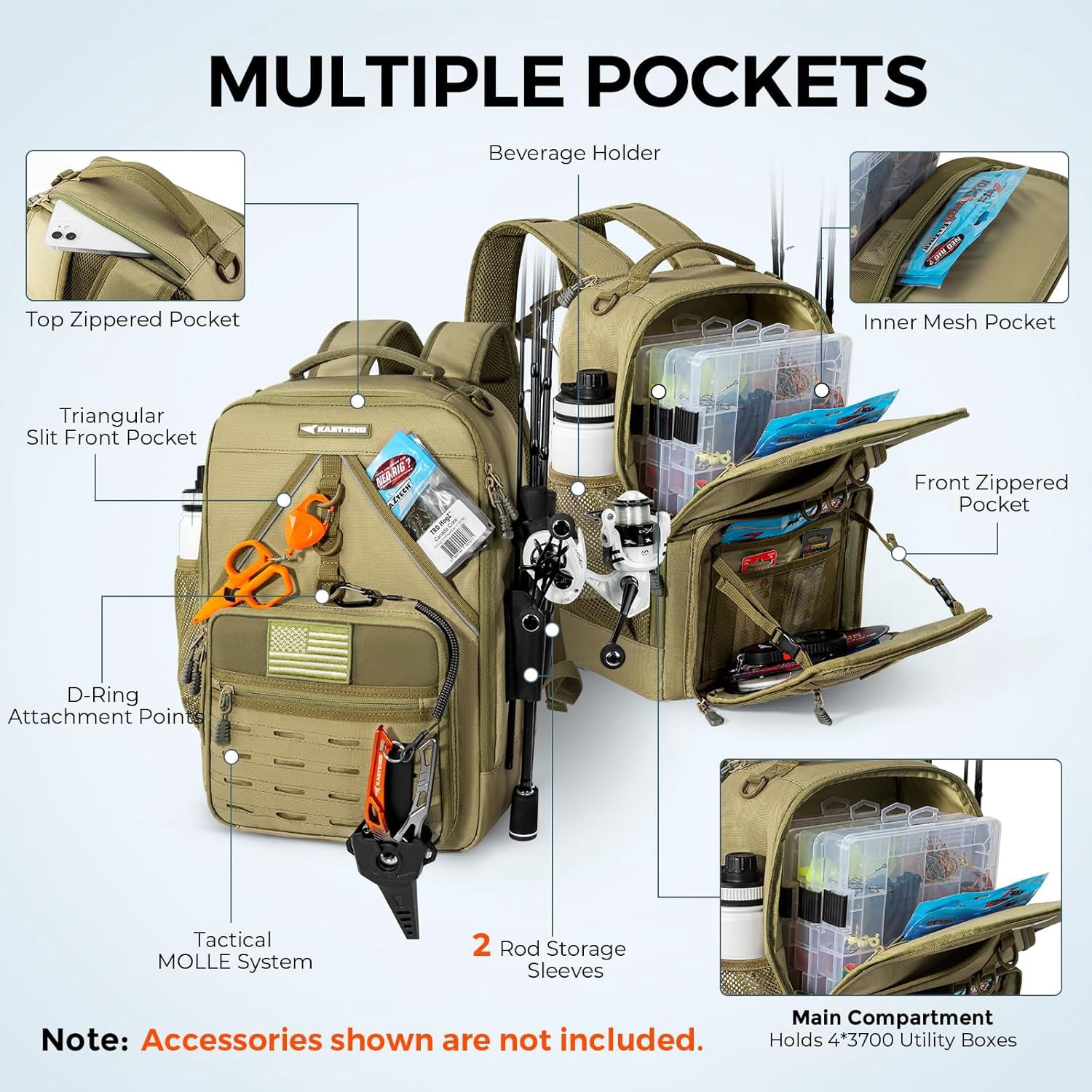 KastKing Fishing Tackle Backpack,Water-Resistant Fishing Bag With 2 Rod Holders,Fishing Gear and Equipment -KarryAll KastMate