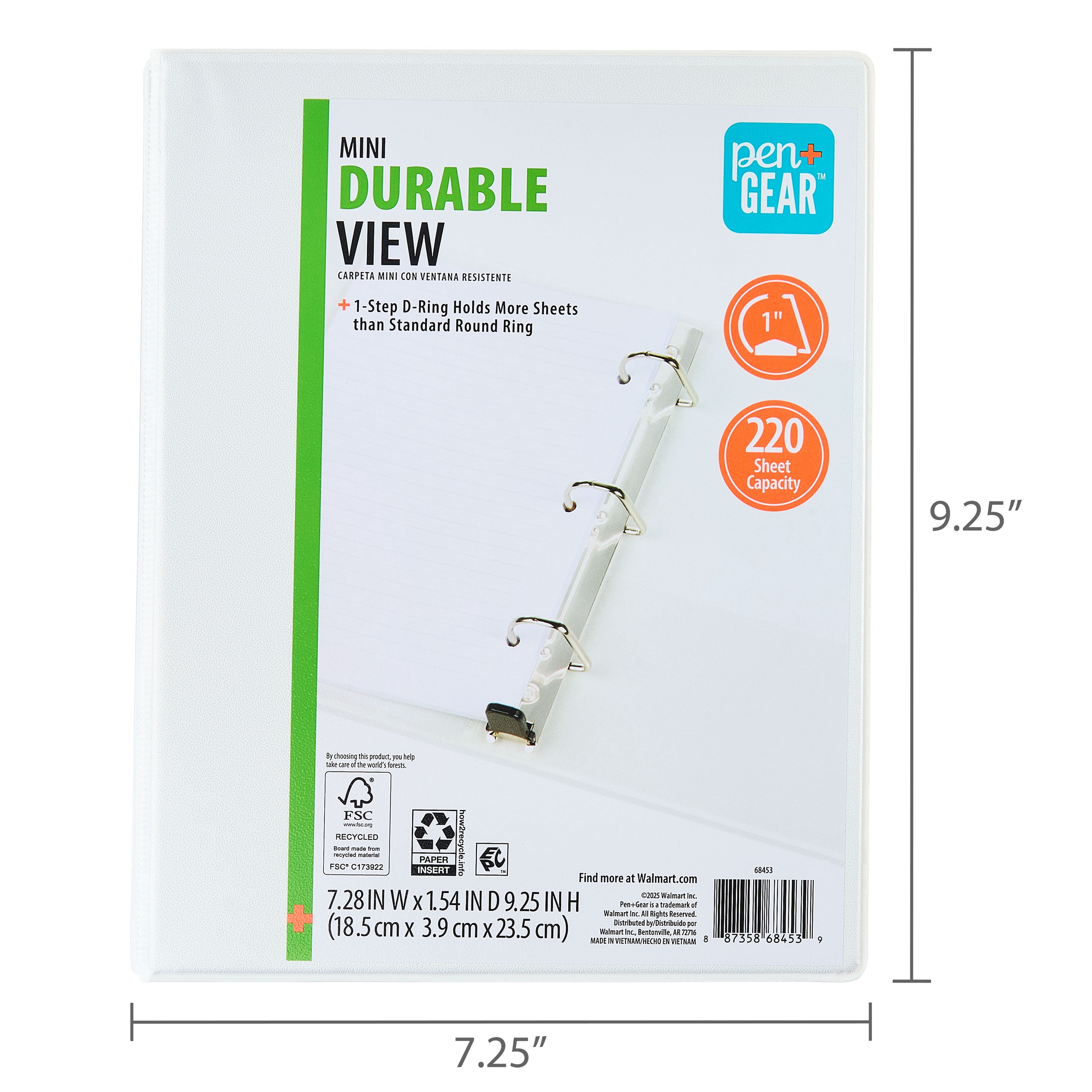 Pen+Gear 1" x 5-1/2" x 8-1/2" Mini Durable View Binder White