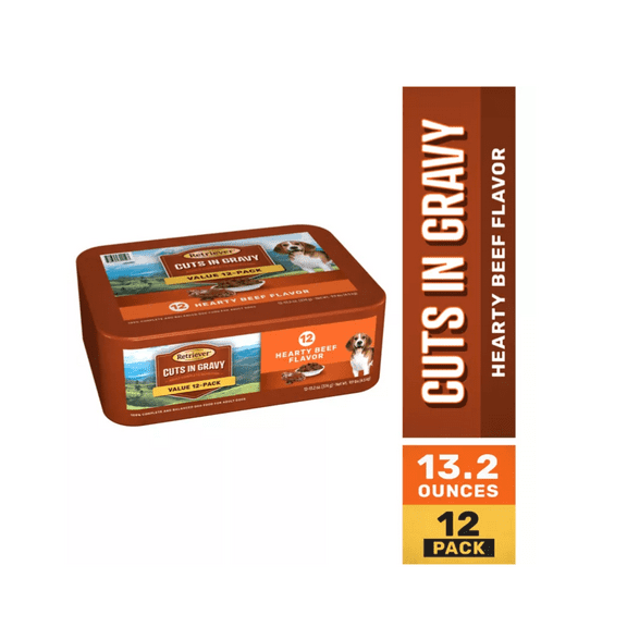 Retriever Adult Cuts in Gravy Hearty Beef Flavor Multi-Pack Wet Dog Food, 13.2 oz., 12 pk.