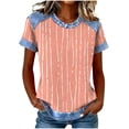 thumbnail image 1 of Tops de Manga Corta para las Mujeres Encaje Suelto Cuello Redondo Casual Color Sólido Blusa Camiseta Tops Sueltos, 1 of 5