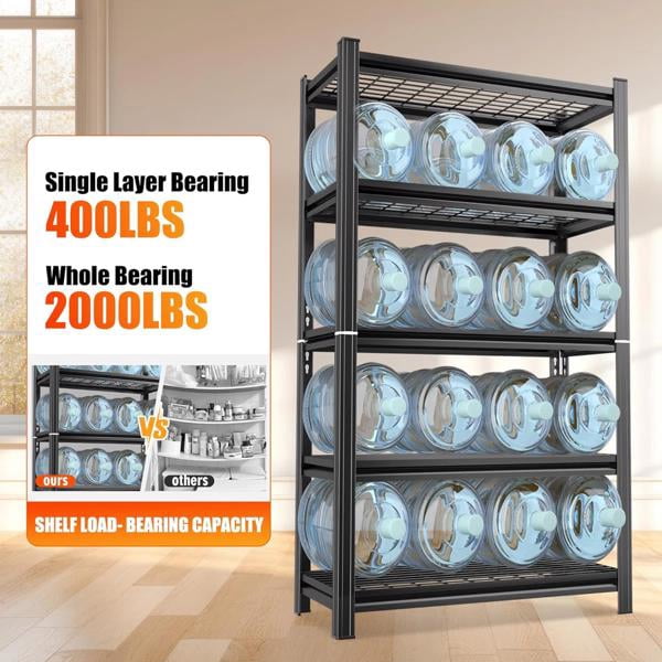 5-Layer Metal Storage Rack, Adjustable Height Storage Rack, 2000 Pound Load, Suitable For Garages, Kitchens, Supermarkets, Storage Rooms, And Gyms. Black, Requires Assembly