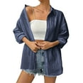 thumbnail image 5 of Otntypg Womens Button Down Shirts Lightweight Soft Cotton Beach Vacation Tees Shirts Fall Elegant 3/4 Length Sleeve Work Blouses Collared Tunic Tshirt Tops Navy XXL, 5 of 10