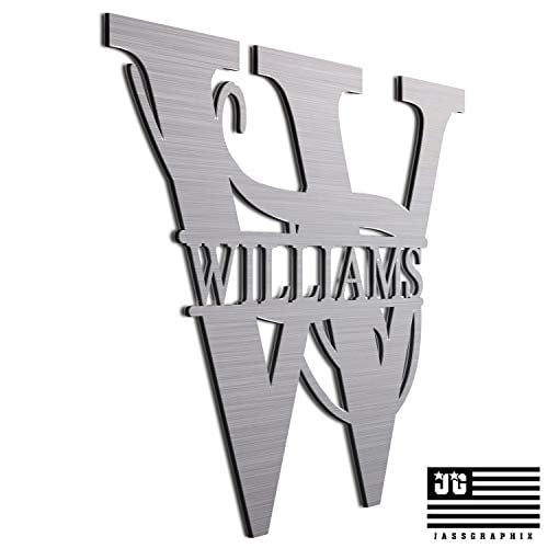 JASS GRAPHIX Williams 12" Brushed Aluminum Monogrammed Sign Door Wall Decor Last Name Signs for Home