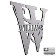 JASS GRAPHIX Williams 12" Brushed Aluminum Monogrammed Sign Door Wall Decor Last Name Signs for Home