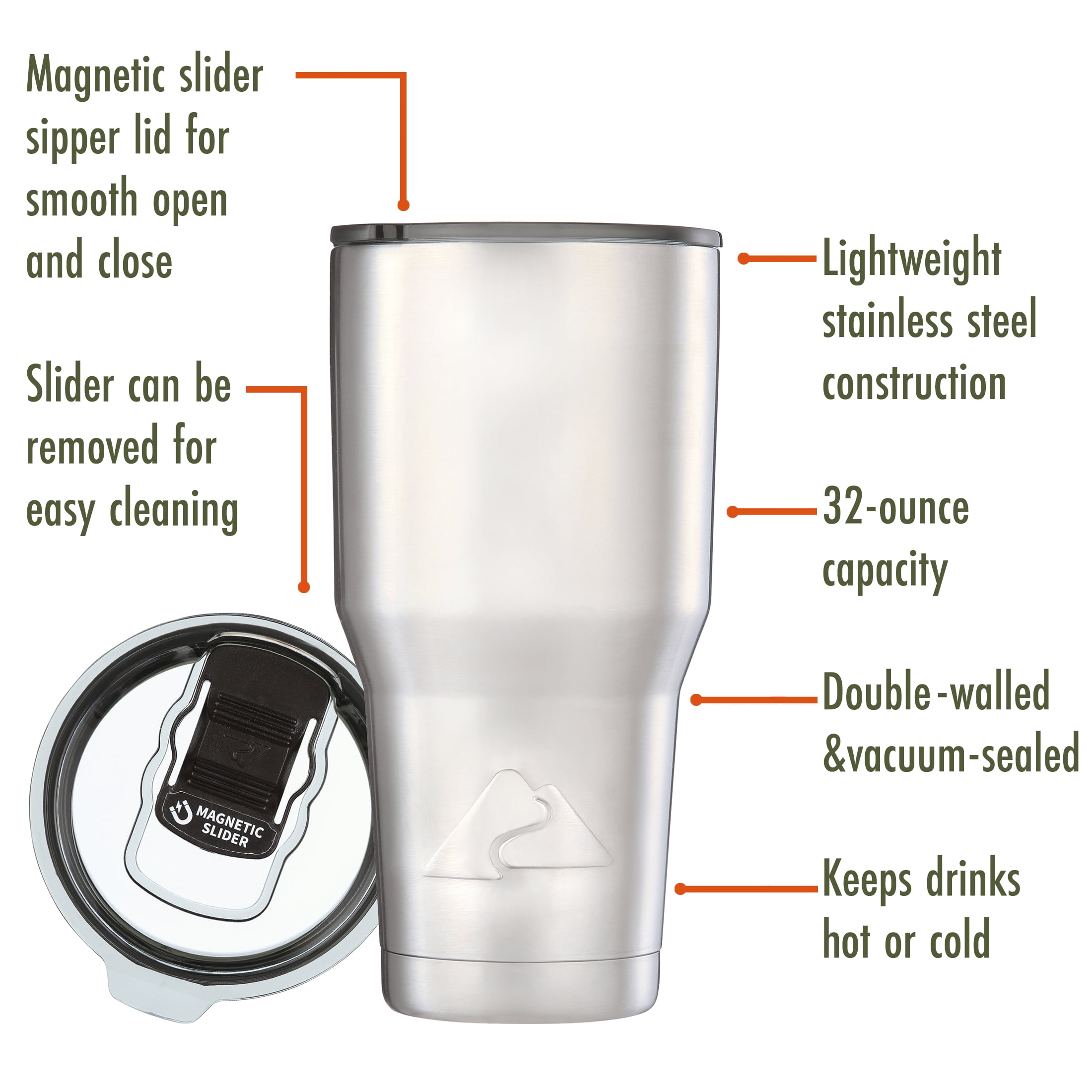 (3 pack) Ozark Trail 32 oz Stainless Steel Insulated Tumbler, Silver