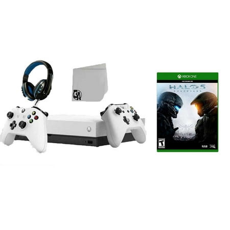 Microsoft Xbox One X 1TB Gaming Console White with 2 Controller Included with Halo 5-Guardians BOLT AXTION Bundle Like New