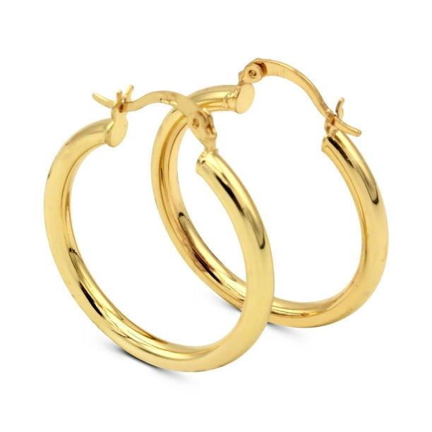BéBérlini Hoop Earrings Hinged Snap Clasp 14K Gold Plated 3 mm Thick Plain Polish Round Women