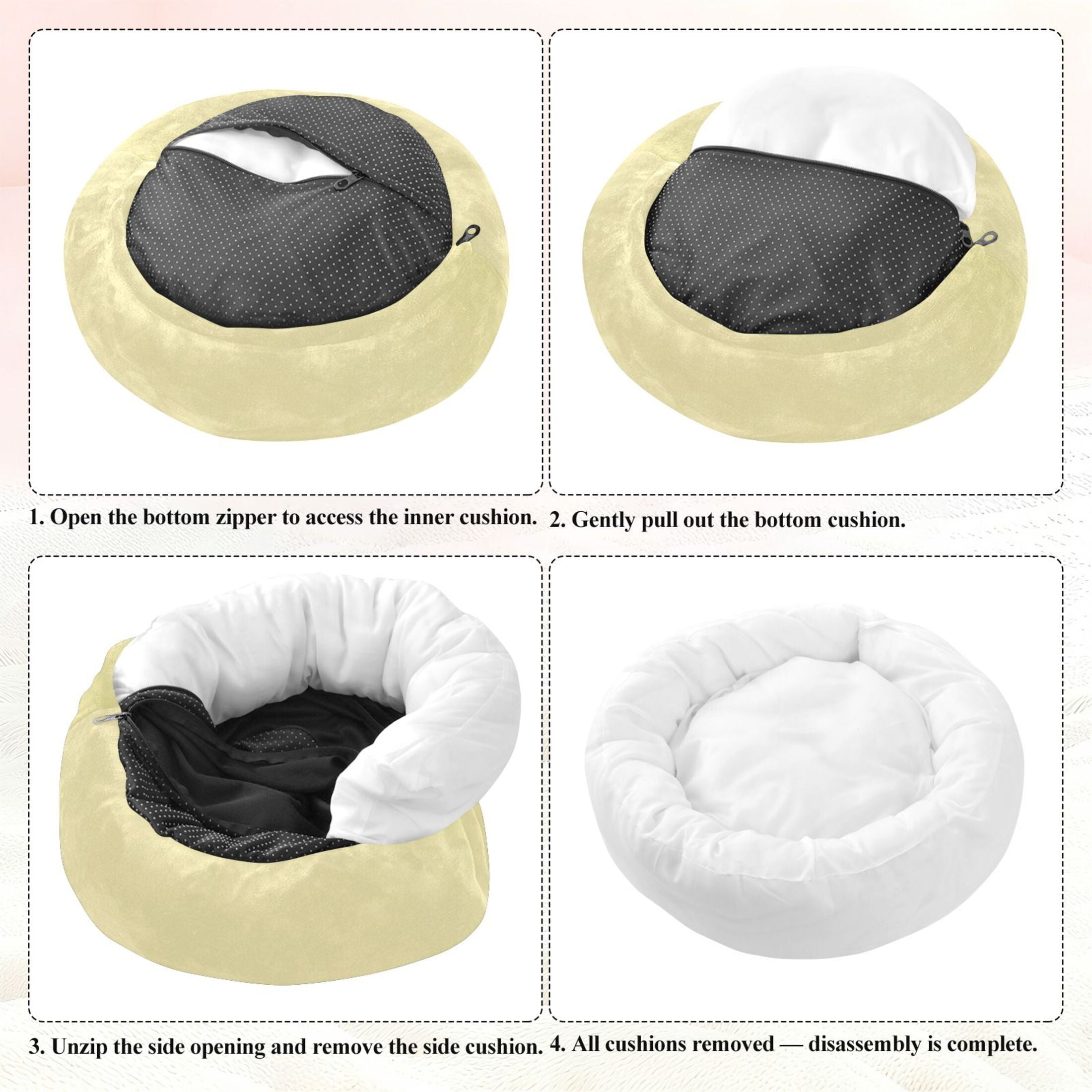 Iauyy Pet Couch Donut Cat Bed for Indoor Cats/Small Dogs Washable & Machine with Non-slip Bottom Calming Cat Furniture, Broad Pale Yellow (M)