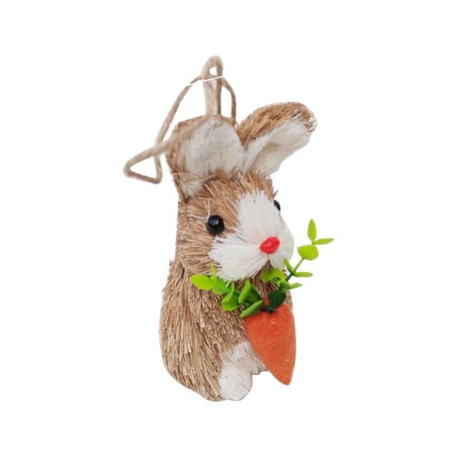 Tauxra Easter Straw Bunny Figurine Handcrafted Rustic Spring Tabletop Decor with Carrot for Home Mantel Shelf Centerpiece