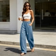 thumbnail image 6 of BCSIOAOI Womens Trousers,Elastic Waist Barrel Leg Pants with Exposed Drawstring and Pockets Blue S, 6 of 9