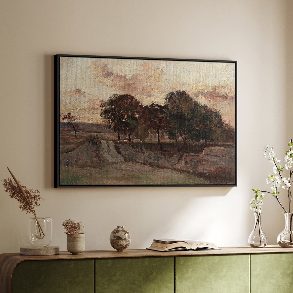 Vintage Landscape-CCXXV By Wexford Home Framed in Black Wood Gallery Wrapped Canvas 27 in. x 41 in.