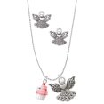 thumbnail image 1 of Delight Jewelry Resin Mini White Cupcake with Pink Frosting Silver tone Guardian Angel Charm Necklace and Stud Earrings, 1 of 4
