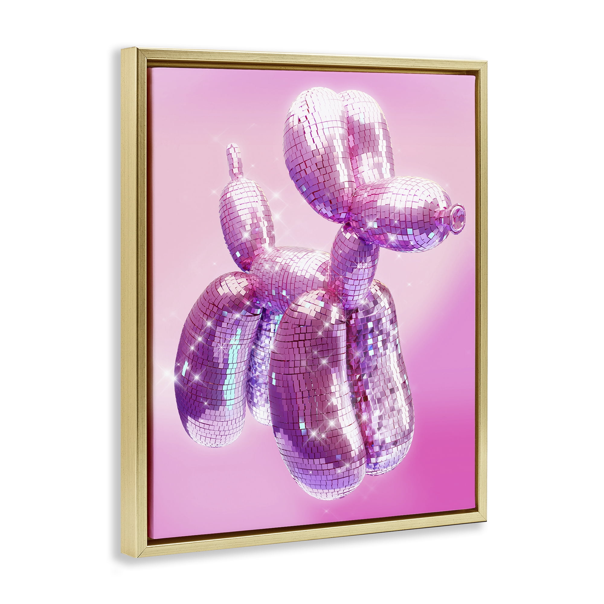 Stupell Industries Disco Pattern Balloon Dog Abstract Painting Gold Floater Framed Canvas Art Print Wall Art, 25 x 31