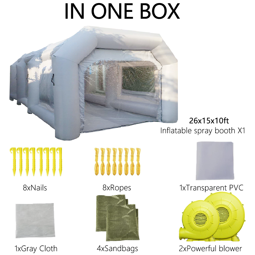 WGIA Portable Inflatable Paint Booth 26x15x10FT with 2 Blowers Inflatable Spray Booth with Air Filter System